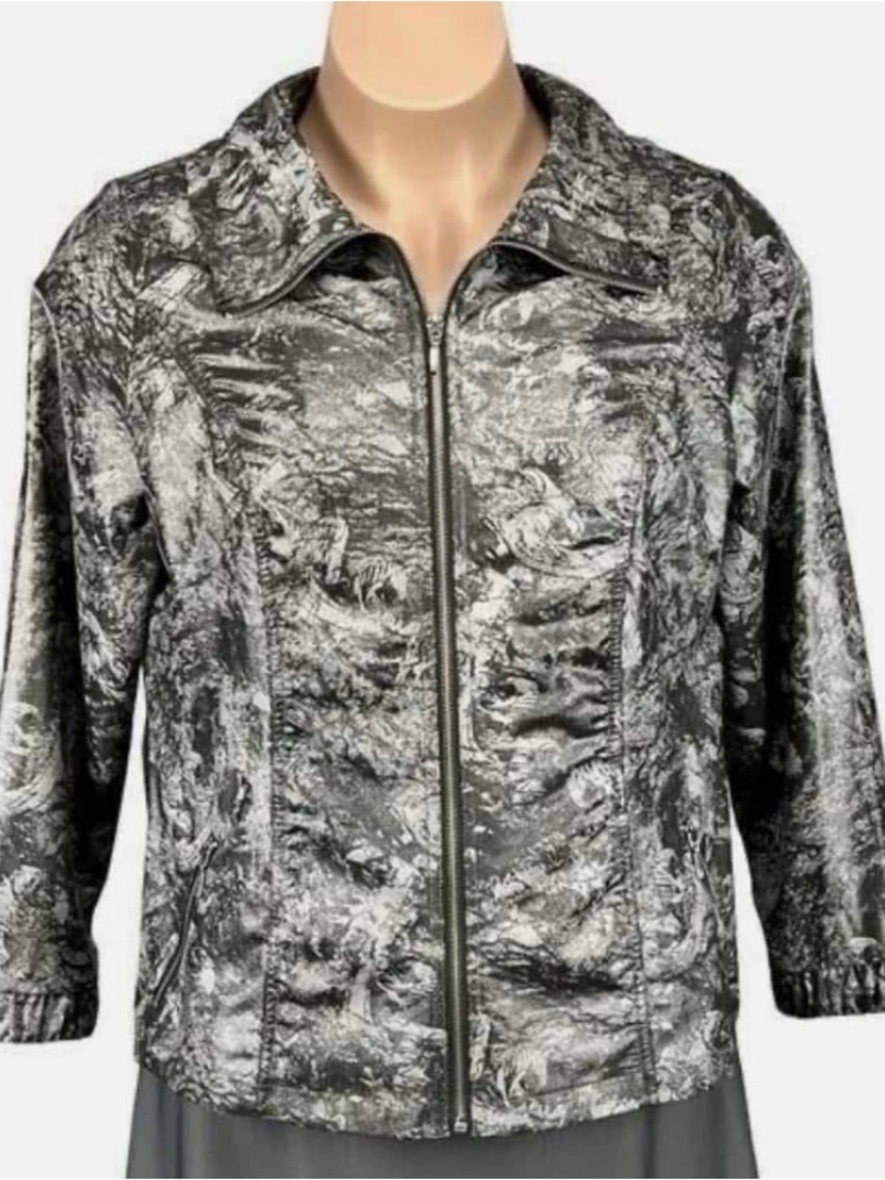 CHICO'S ZENERGY NEEMA EVELYN FOIL JACKET, BLACK SILVER, Chicos Size 3 (16)